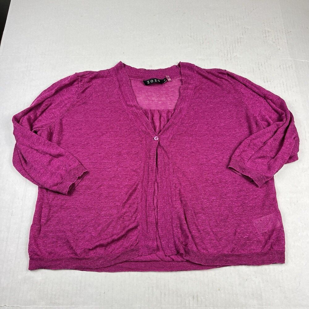 ZOZO Linen Blend Bolero Cardigan Pink Lightweight Slouchy Soft Button Sweater XL
